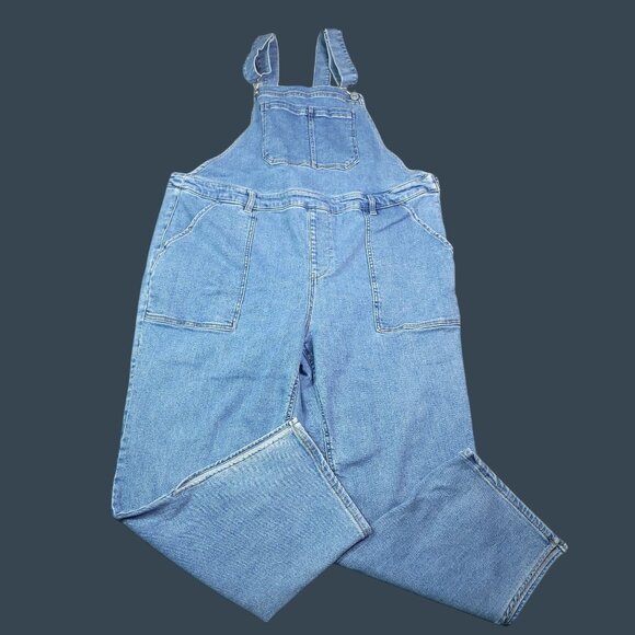Ava & Viv Womens Denim Overalls Plus 18W Light Wash Adjustable Straps Split Hem - Picture 1 of 8